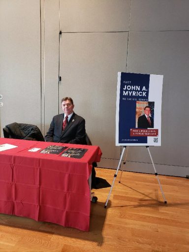 GCRCC Candidate Forum John setting up at the Garrett County Republican Central Committee's Candidate Forum