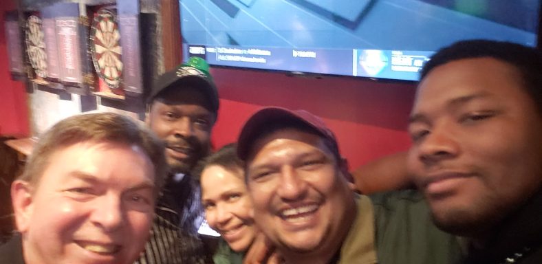 John, Chris Anderson, Ray Serrano, and others at Union Jack's